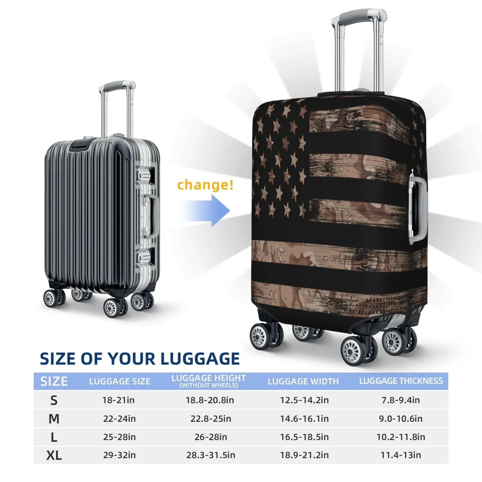 Luggage 18-32 Suitcase Fits Junzan Inch Desert Flag - With Luggage Print Protector Washable Cover American Fashion Camouflage