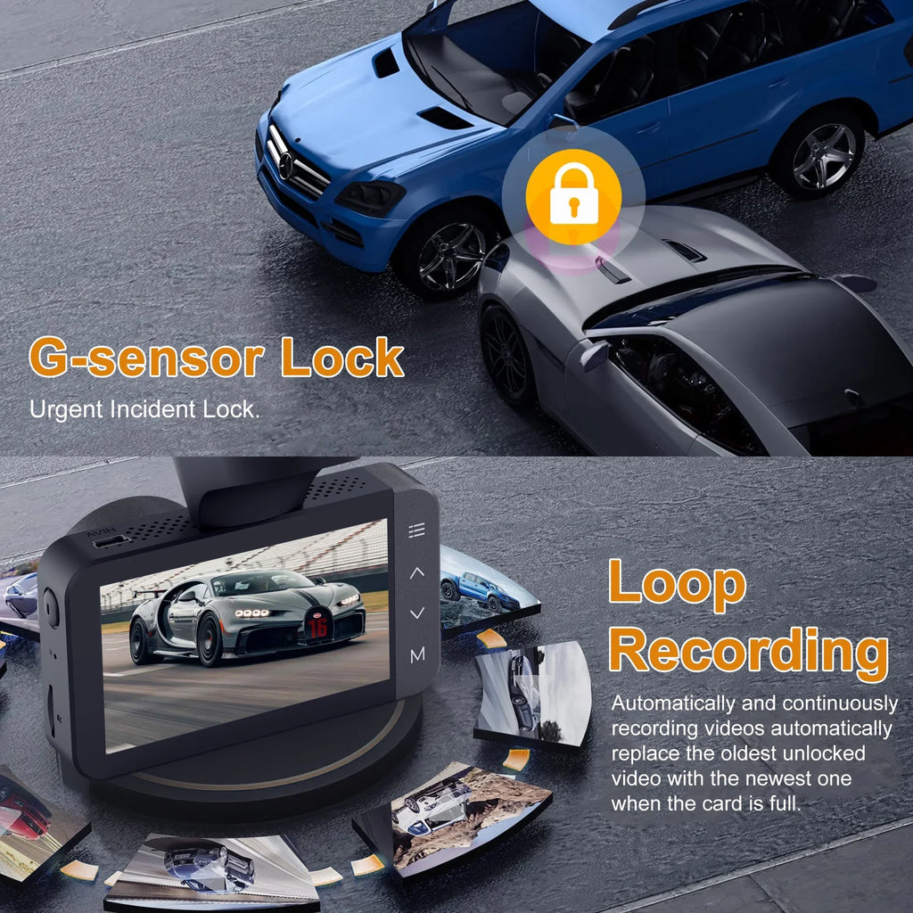 3'' Mode Vision, HD and IPS with Cam Loop Front Touchscreen GPS, 24H Car Dash Recording and 4K and Night For G-Sensor, Full with WiFi Rear GCZ Parking Dashcam and