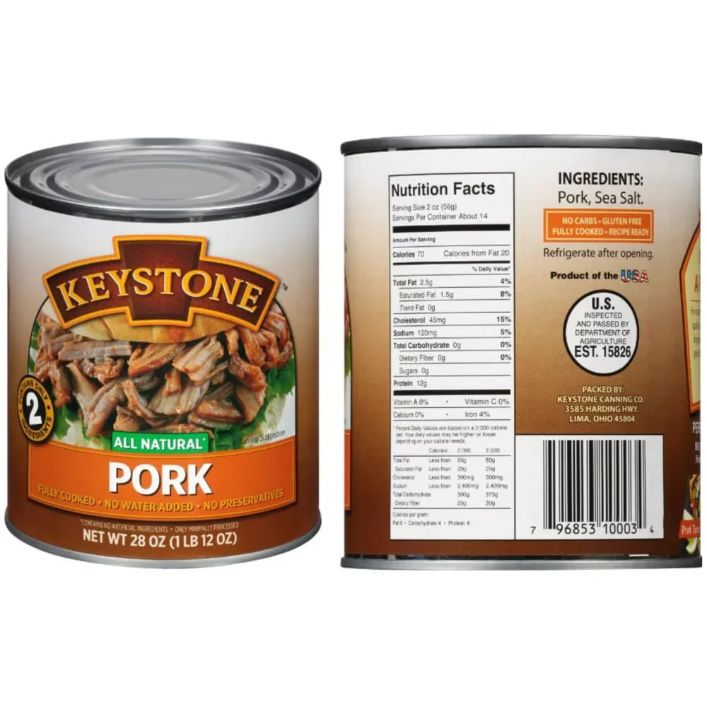 28oz to All Food Life Keystone Ready Cans Combo Natural Pork of (6 Cans Survival Chicken - Beef, eat Long 2 Camping Emergency Each) and Shelf