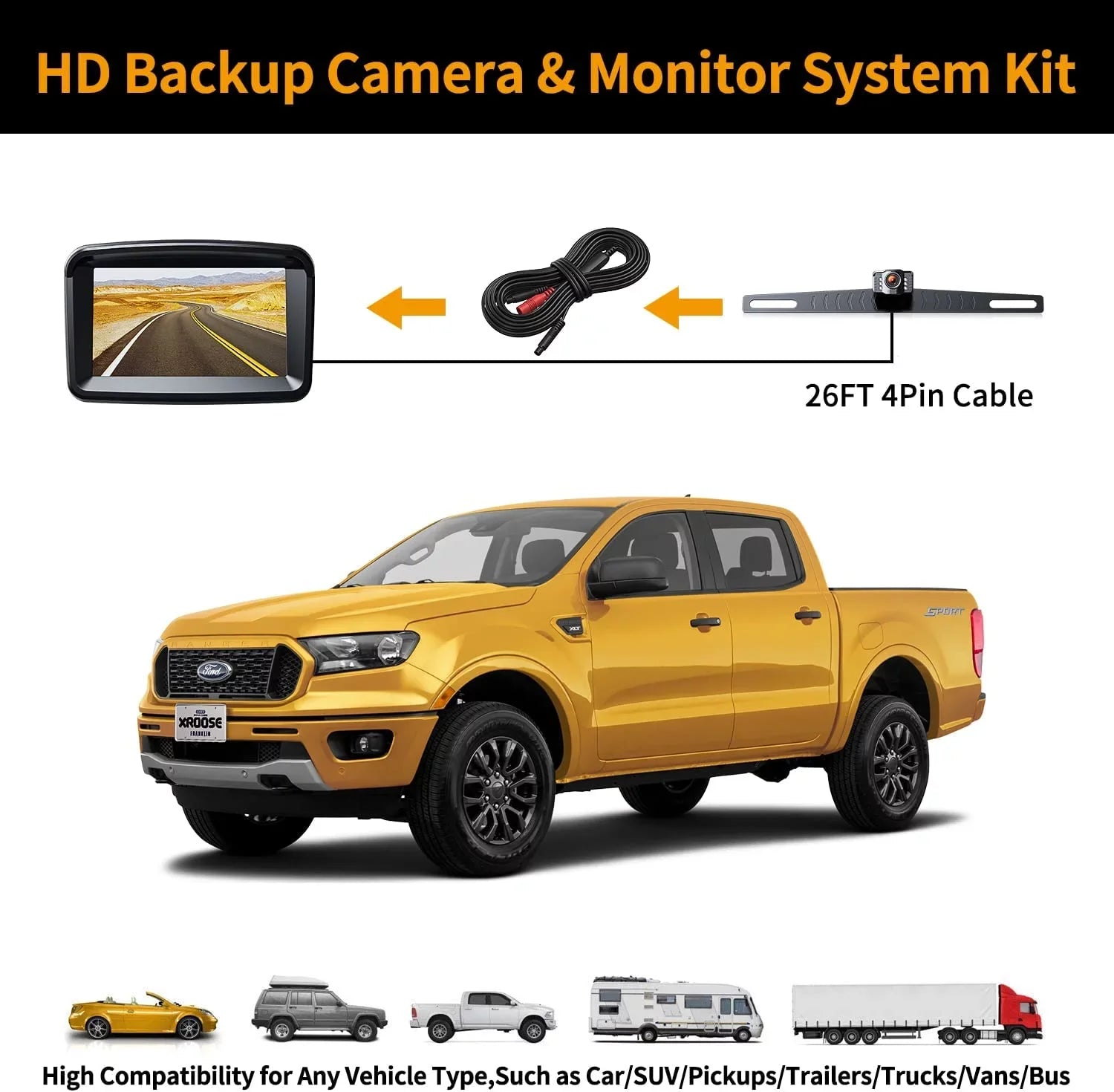 Pickup, Camera IP69 Vision Night View with 10180P Wired Waterproof Car, SUV, for 5''Monitor Reversing/Driving HD Backup Car Rear Camper