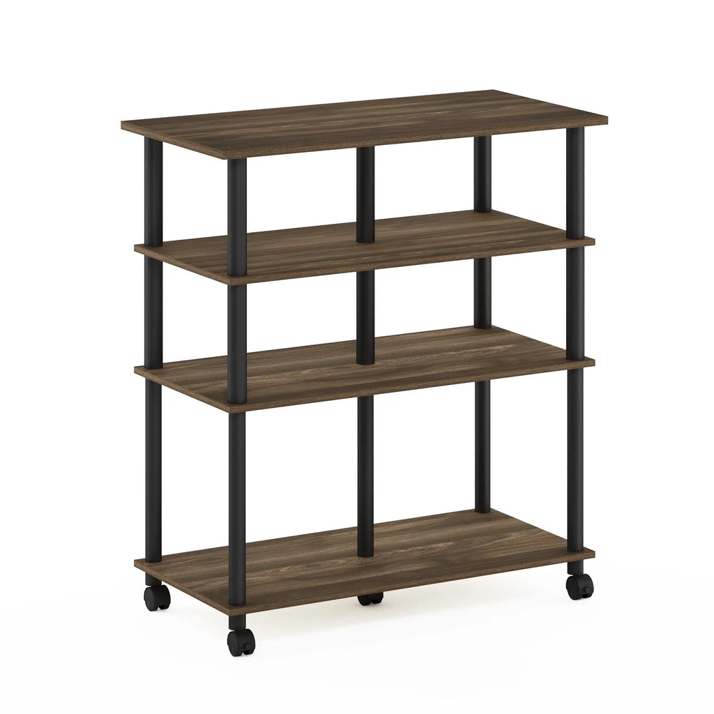 Helena Walnut/Black Furinno wheels, 4-Tier Rolling Columbia Kitchen Island on