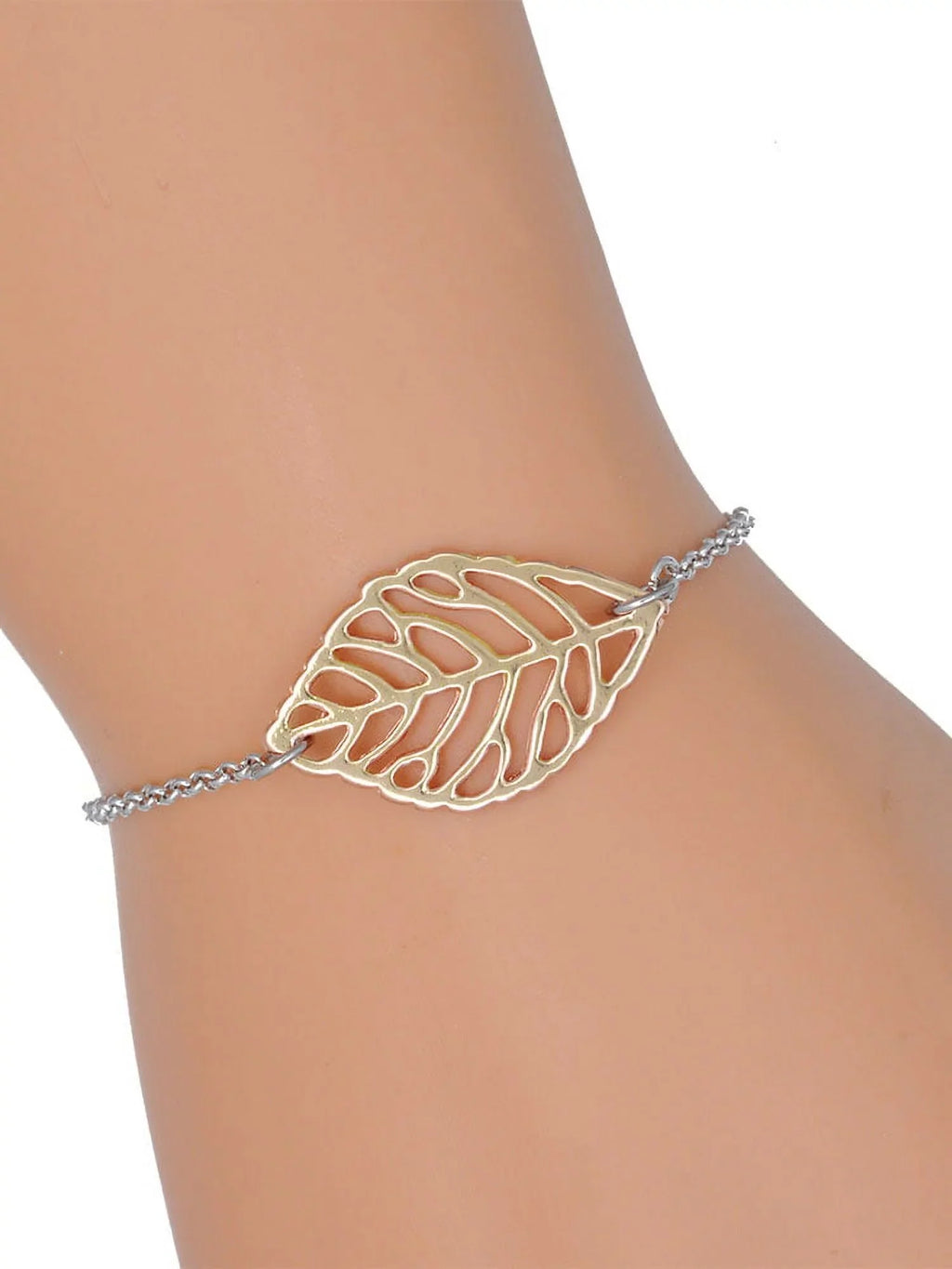 Leaf Jewelry Clover Goldtone Heart Four Delight Green Bracelet, Delicate - Mini Leaf with 6.25+1.75" Silvertone Leaves