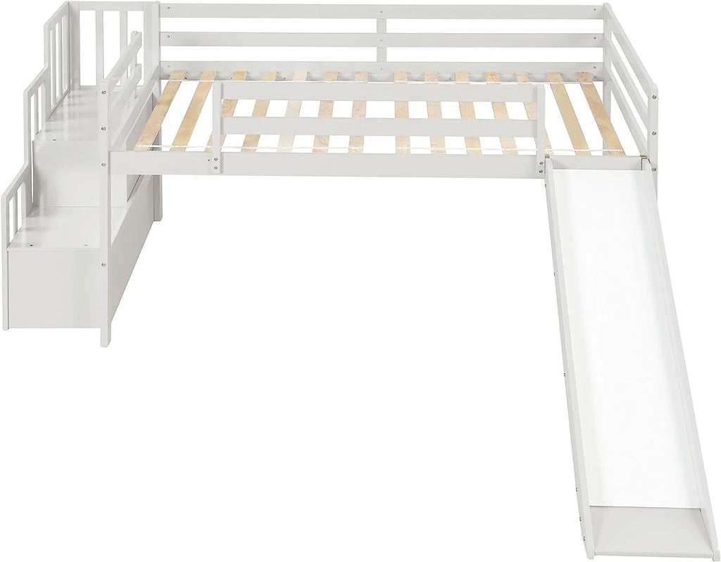 Wood &amp; Low Stairs Spring Bed Safety with Bright Size Teens Slide Frame (White) NLTBONNIE and Box with Toddlers Designs Twin Needed Loft for Harper No Rail Bed Loft