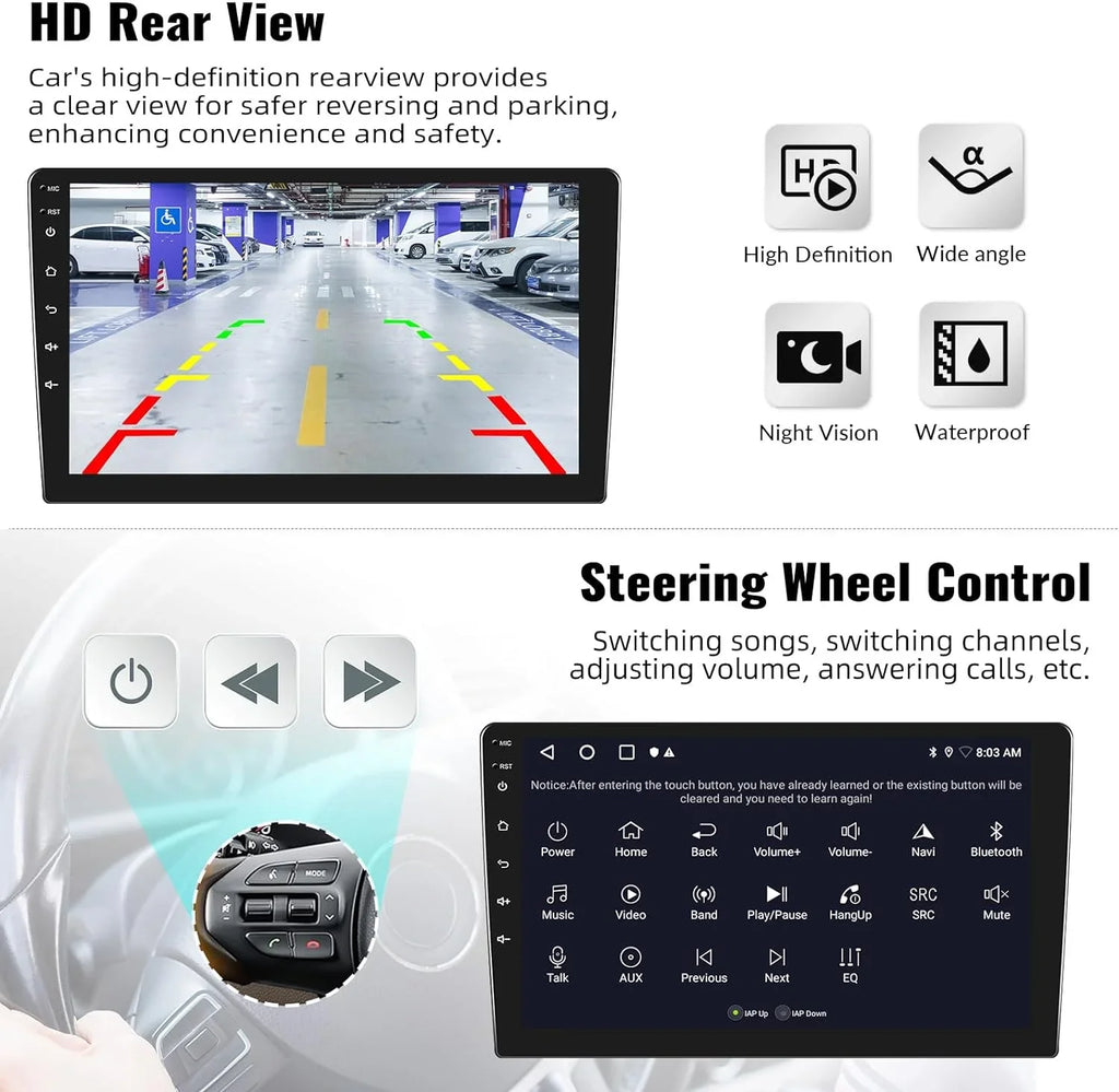 13 Auto,Navi,WiFi,Bluetooth,FM/RDS+ Inch Android Radio Handsfree,Wireless Stereo, Wireless Camera with Din Bluetooth 10.1 Microphone Car Carplay 1+32G Single Android Rear Car