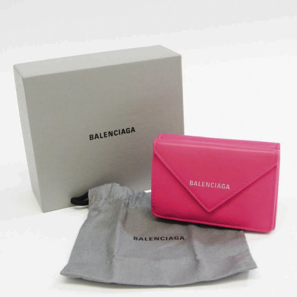 Women's (tri-fold) (Good) Pre-Owned Mini Balenciaga Wallet Wallet Paper Leather Pink 391446