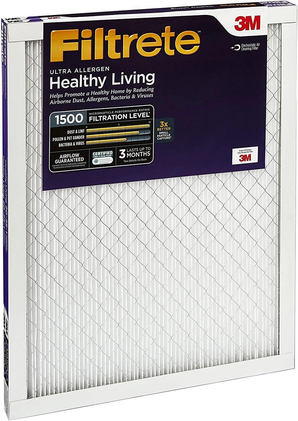 Filtrete MERV Air Pleated Healthy Ultra-Allergen 2 Living 16x24x1 MPR 12, Filters Air 1-Inch 3-Month 1500, Filter, Filters,