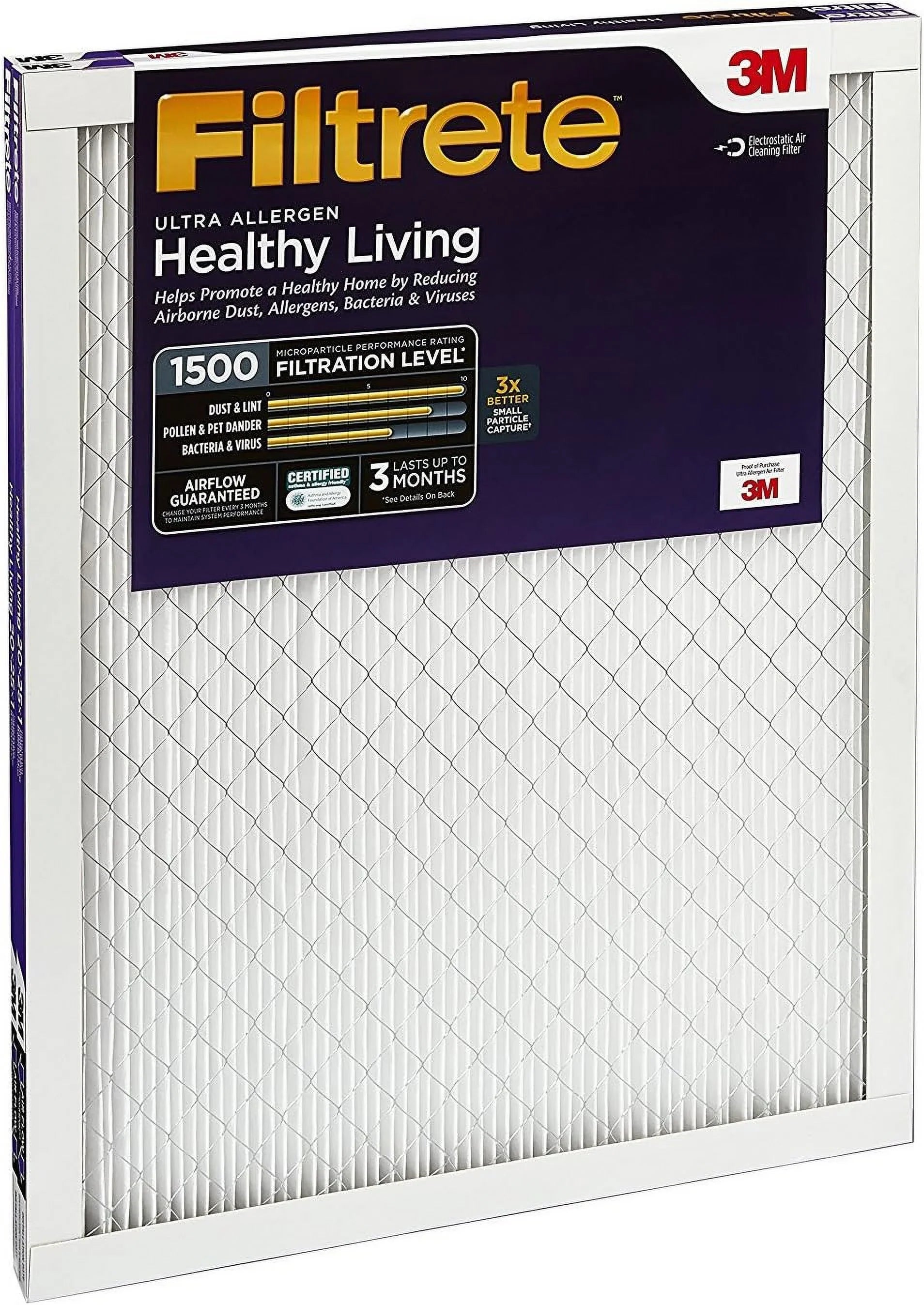 Filtrete MERV Air Pleated Healthy Ultra-Allergen 2 Living 16x24x1 MPR 12, Filters Air 1-Inch 3-Month 1500, Filter, Filters,