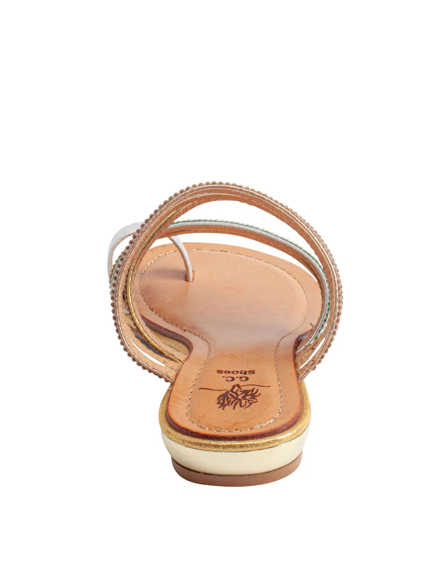 On 9 Toe-Loop Harmonie Slide Round Womens Strappy Wedge G.C. Toe Slip Rhinestone Sandals Padded Gold SHOES