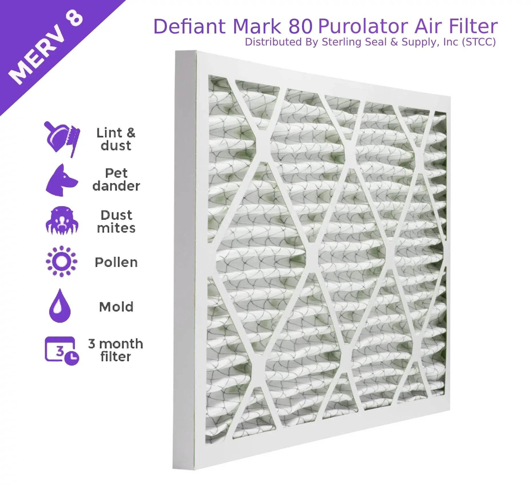 Pack) 14x20x1, 8, Pleated Extended Purolator Filter, Surface Air (6 Mechanical MERV DMK80