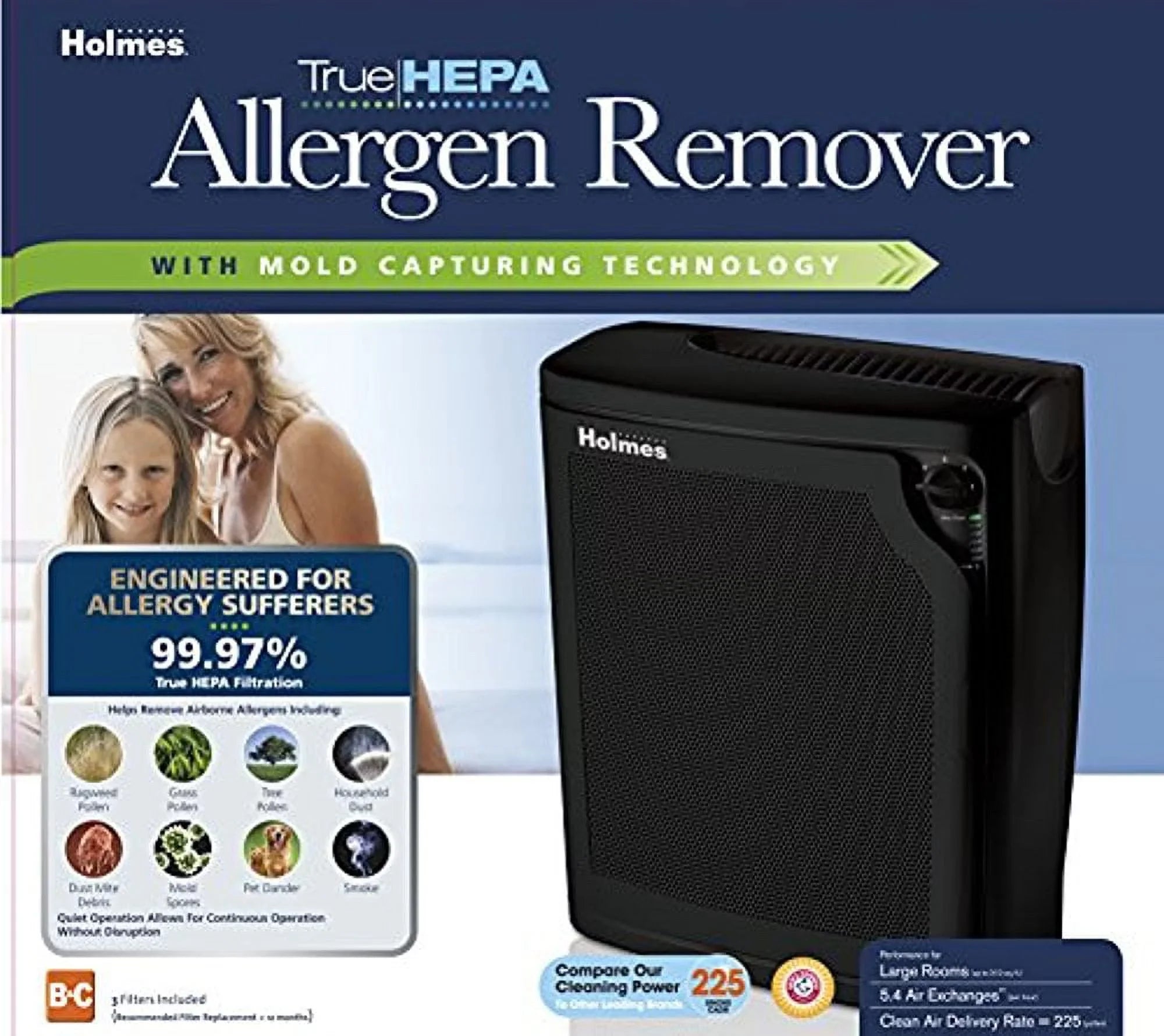 Air Purifier, HEPA Medium, kzdkc 4-Speed Black Holmes Large True Room
