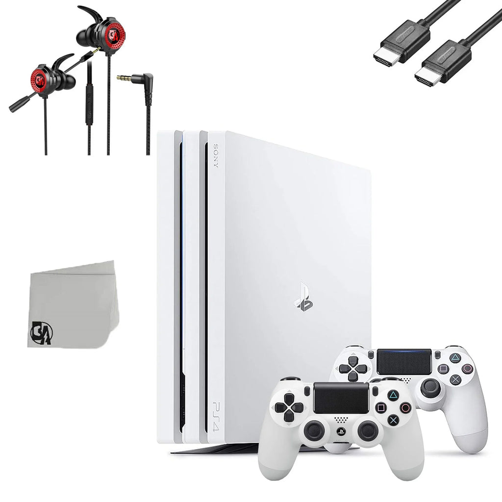 2 4 White With PlayStation Pre-Owned Pro BOLT Bundle AXTION + Earbuds G11-A 1TB Controller With Gaming Sony Microphone Console