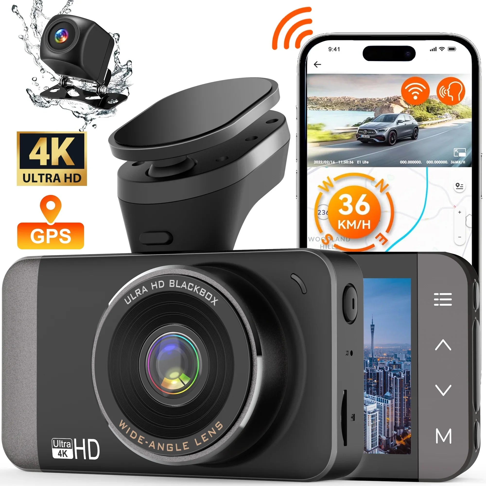 3'' Mode Vision, HD and IPS with Cam Loop Front Touchscreen GPS, 24H Car Dash Recording and 4K and Night For G-Sensor, Full with WiFi Rear GCZ Parking Dashcam and