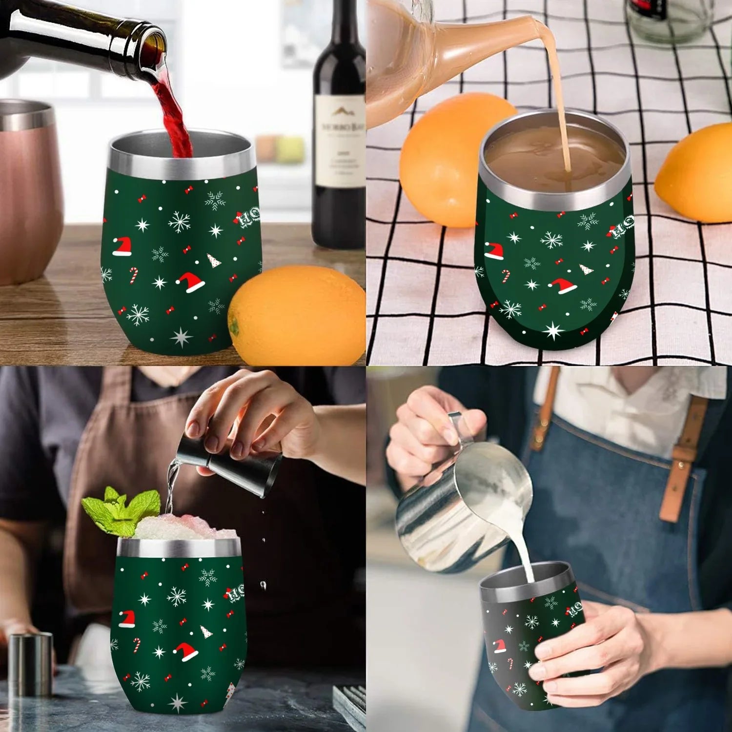 12oz Red Insulated Shape Wine Cups Insulation Christmas with Green Cup Stainless U Steel 304 Layer Cup Tree Tumbler Hidove Cup Lid, with Cups, Big Color and Vacuum Belly Double Eggshell