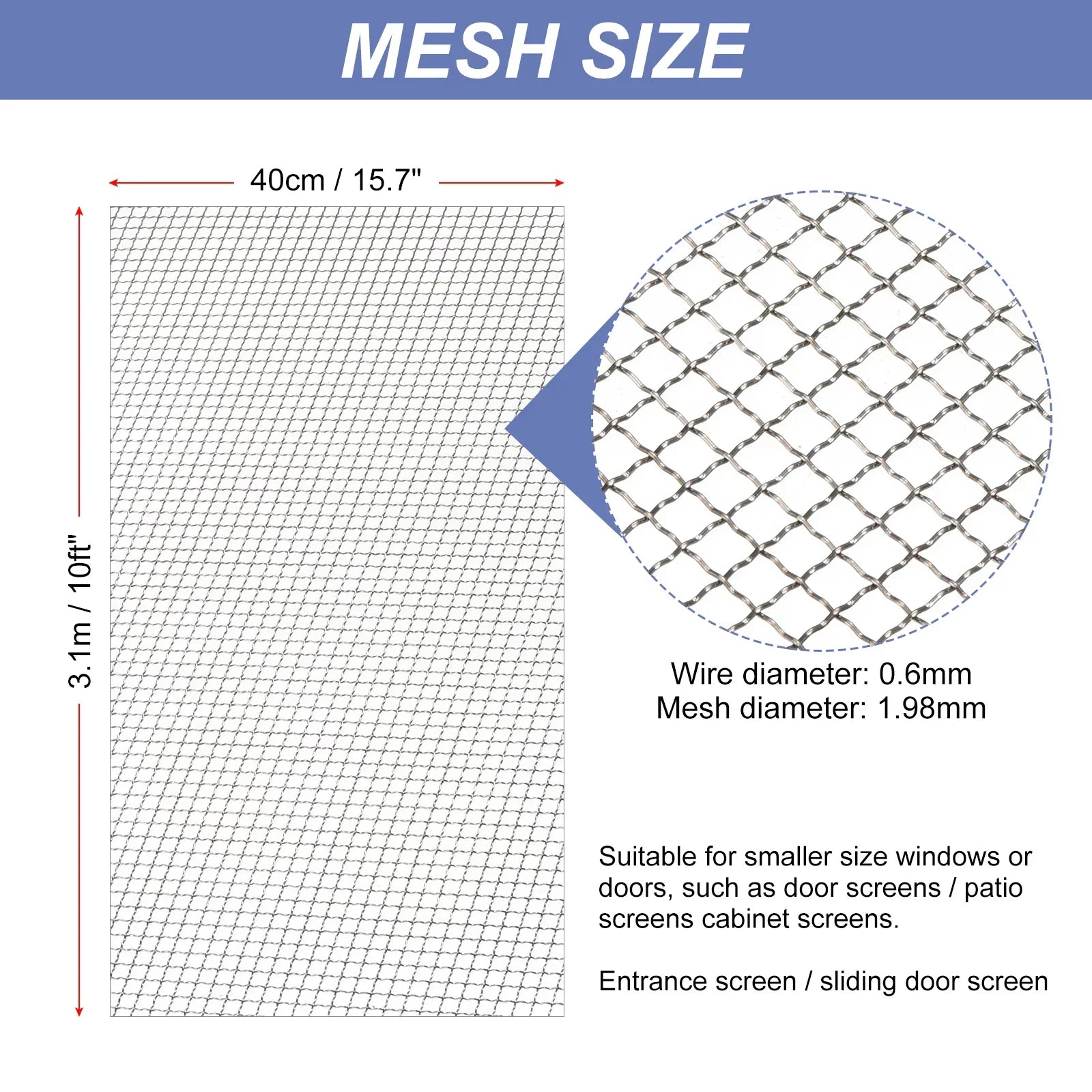 Wire Woven Mesh Stainless Replacement Screen, Air Steel Window 304 Mesh Screen Screen for Vent Door