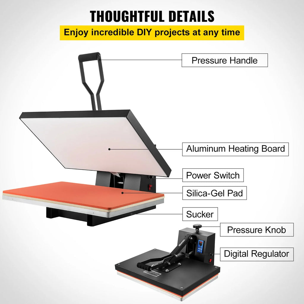 Press Heat to Use Transfer TShirt VEVOR for Industrial Heat and Power, Heat Digital Machine Vinyl, Press 1700W Easy Sublimation Black 16x24 Printer