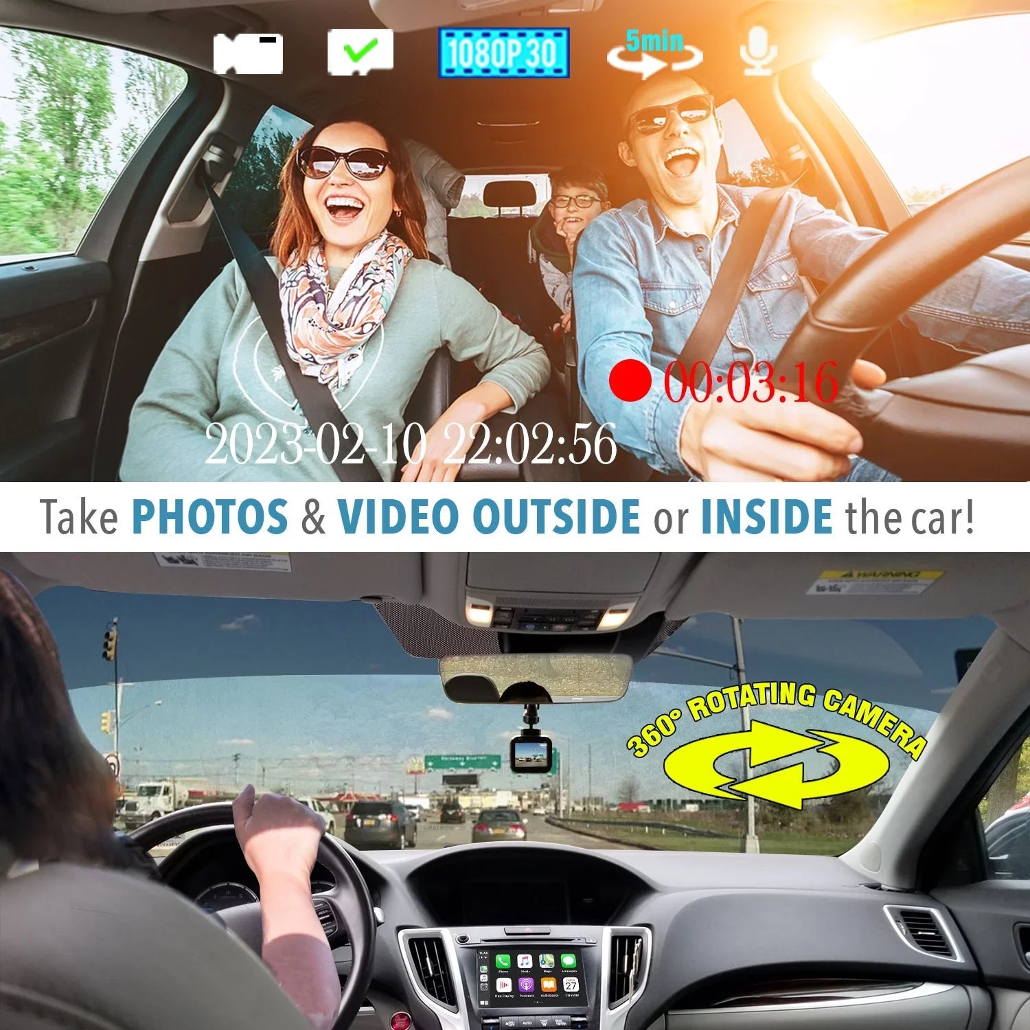 DashCam Car Wide and Full Loop Camera Recording - G-Sensor PRO Endless Angle HD Wi-Fi, 1080p Camera, with