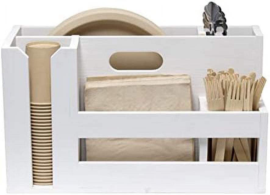 Pantry Events Picnic, Breakfast & BBQ Condiment Handle W Cutout Compartments Kitchen For Picks Flatware Wooden Utensils & Farmhouse Caddy Wash Organizer D¨¦cor Countertop Wht