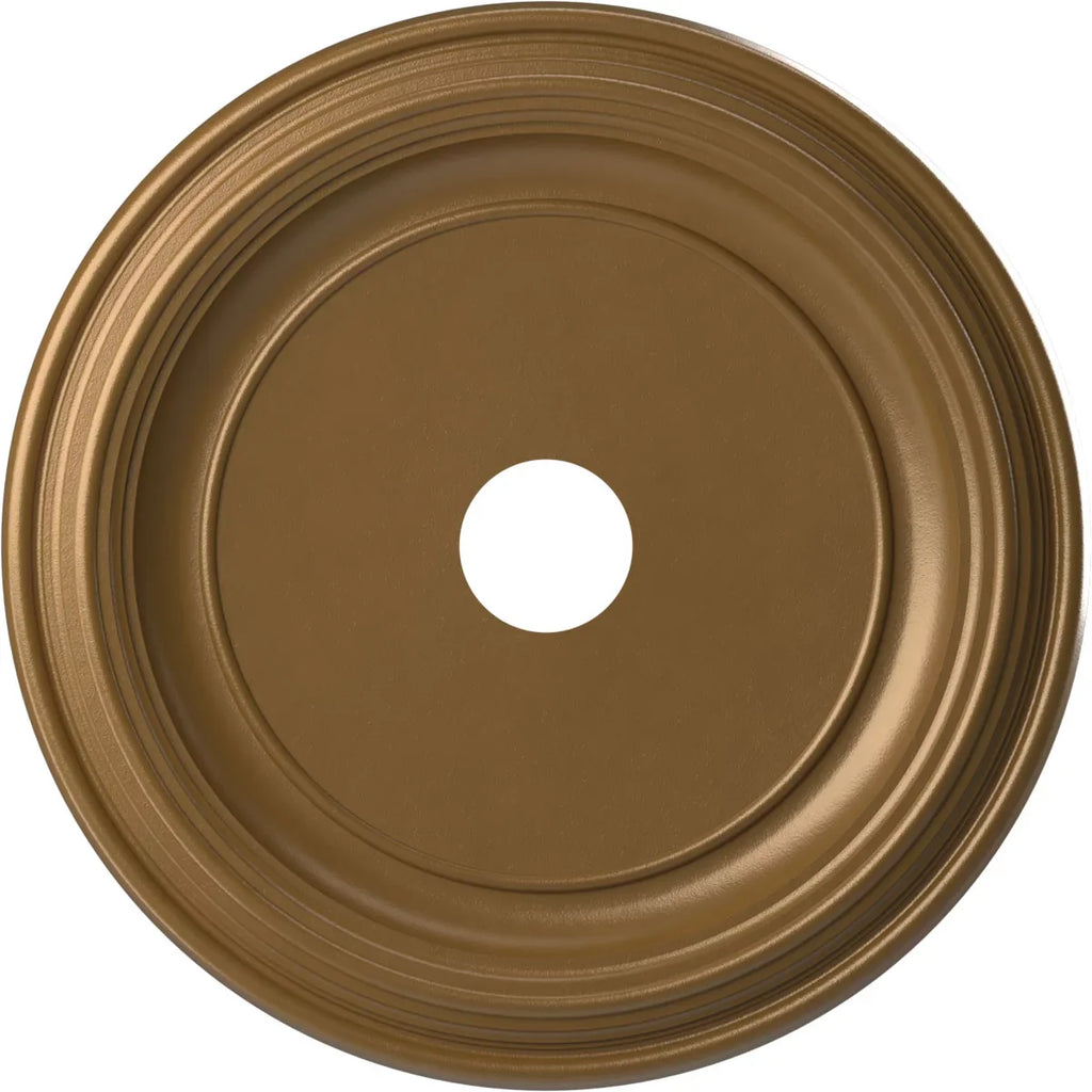 Ekena 3 Rush x Thermoformed to Gold Traditional Canopies (Fits 13 Millwork 1 up 1/2"), 22"OD PVC Medallion Ceiling Metallic 1/2"P x 1/2"ID