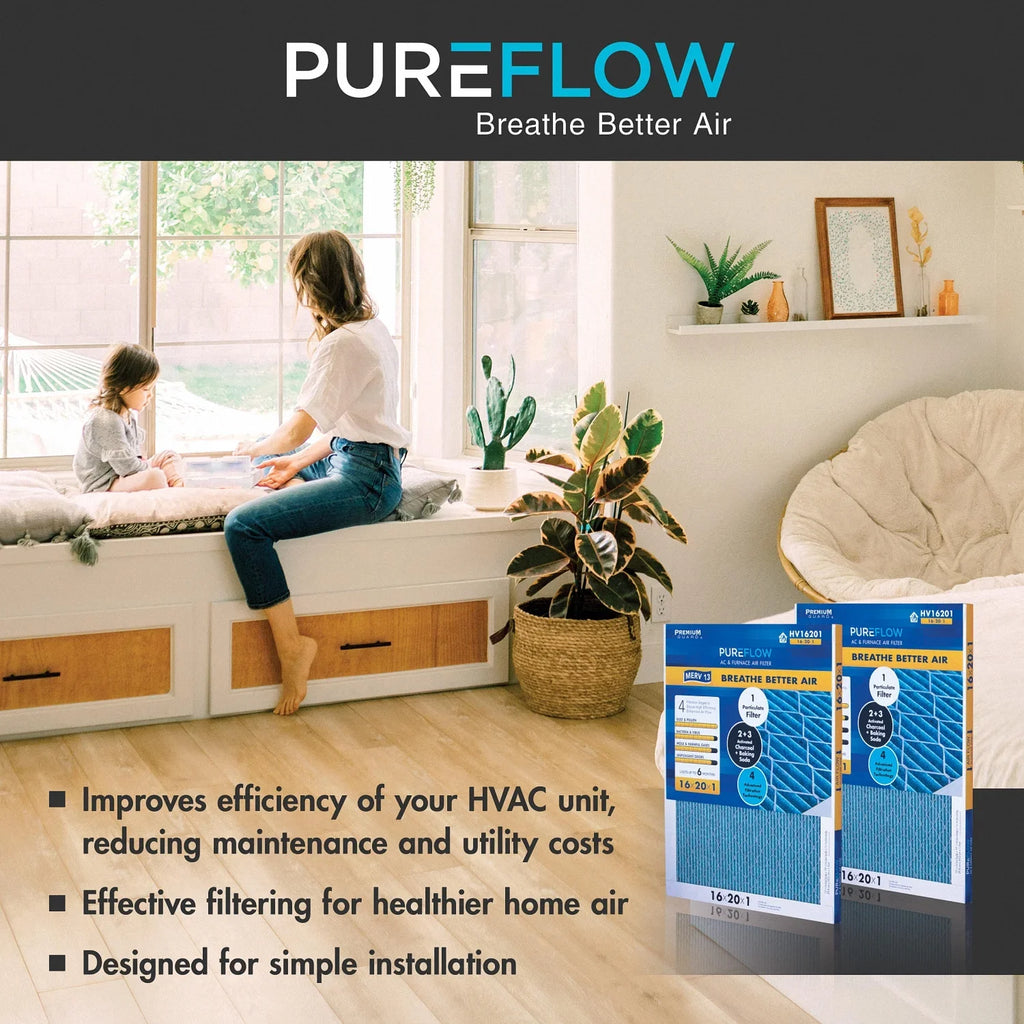 Layers Advanced of Filter Home Filtration with Pack-of-2 MERV-13 PureFlow, 4 Technology, Furnace Air 20x25x4,