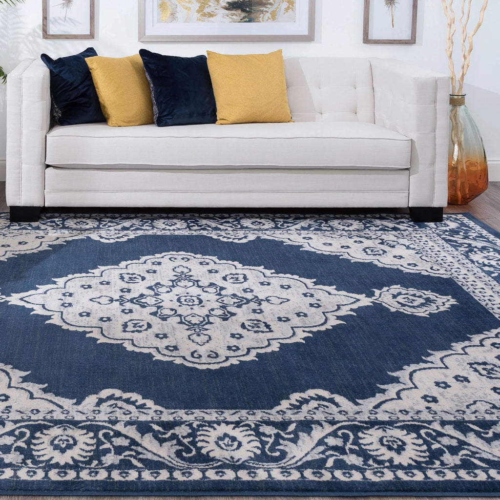 Madison 7' Traditional Tayse Rectangle Garlands x MDN3841 Dark 5' Medallion Rug Area Gray