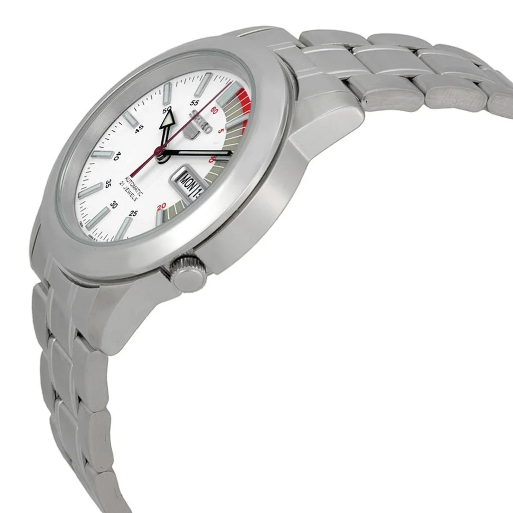 Dial Automatic Day Steel White Date Watch Men's SNKK25 Seiko 30M Stainless