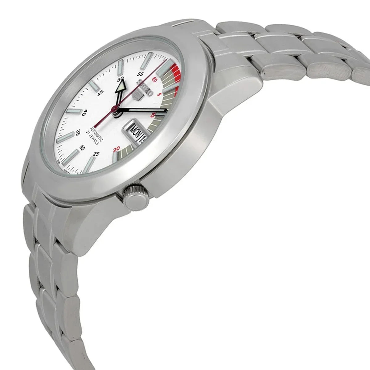 Dial Automatic Day Steel White Date Watch Men's SNKK25 Seiko 30M Stainless