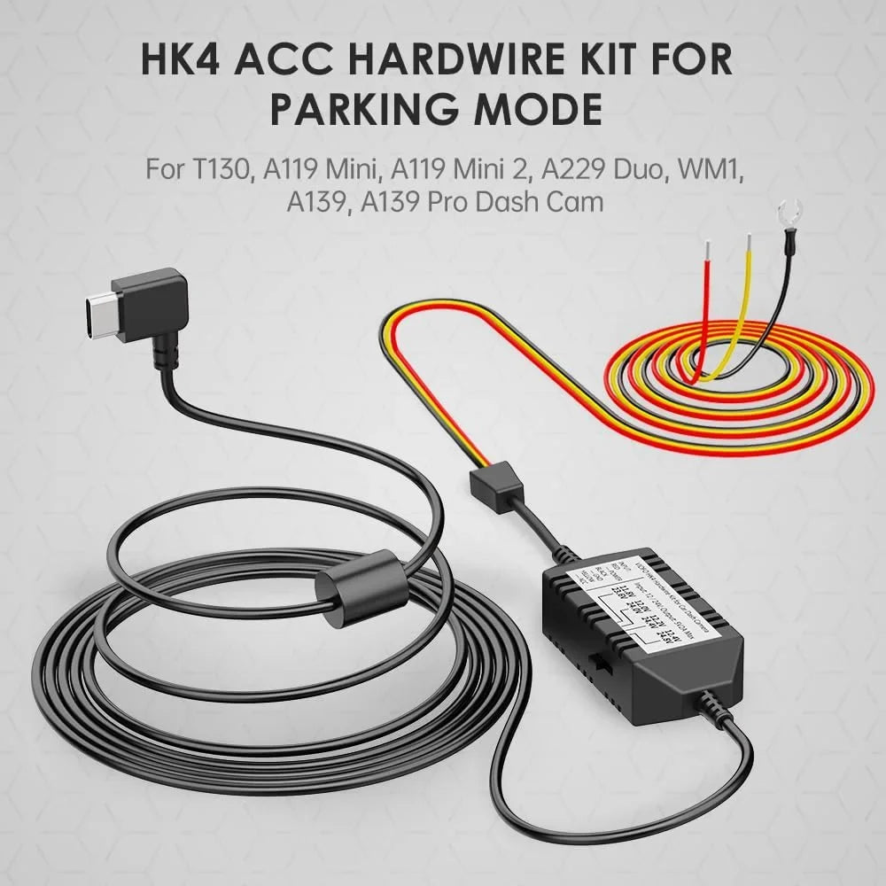 Wire Kit for Dash T130, Acc for Parking Hard USB-C Cam, Kit, Voltage A119MINI HK4 Hardwire Protection Mode VIOFO Low