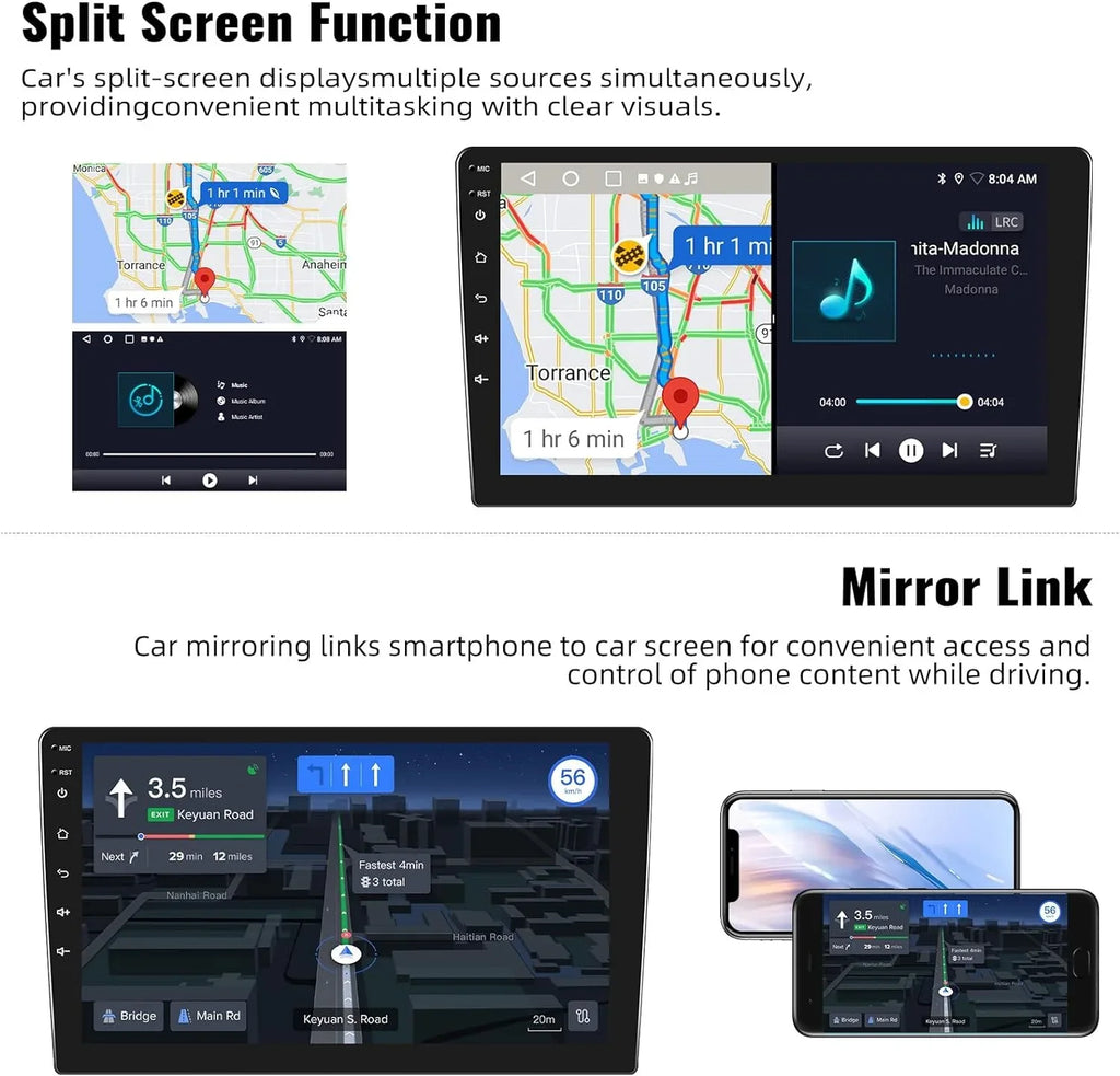 13 Auto,Navi,WiFi,Bluetooth,FM/RDS+ Inch Android Radio Handsfree,Wireless Stereo, Wireless Camera with Din Bluetooth 10.1 Microphone Car Carplay 1+32G Single Android Rear Car
