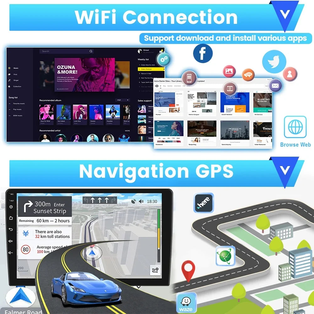 Car 2007-2012 WIFI Radio Carplay Android 12 Touchscreen 2+32G Auto Stereo HD Cable, Wireless Podofo GPS USB AHD 1080P 9'' Toyota Camera Bluetooth Android for RAV4 Hifi FM Mirror Backup Link