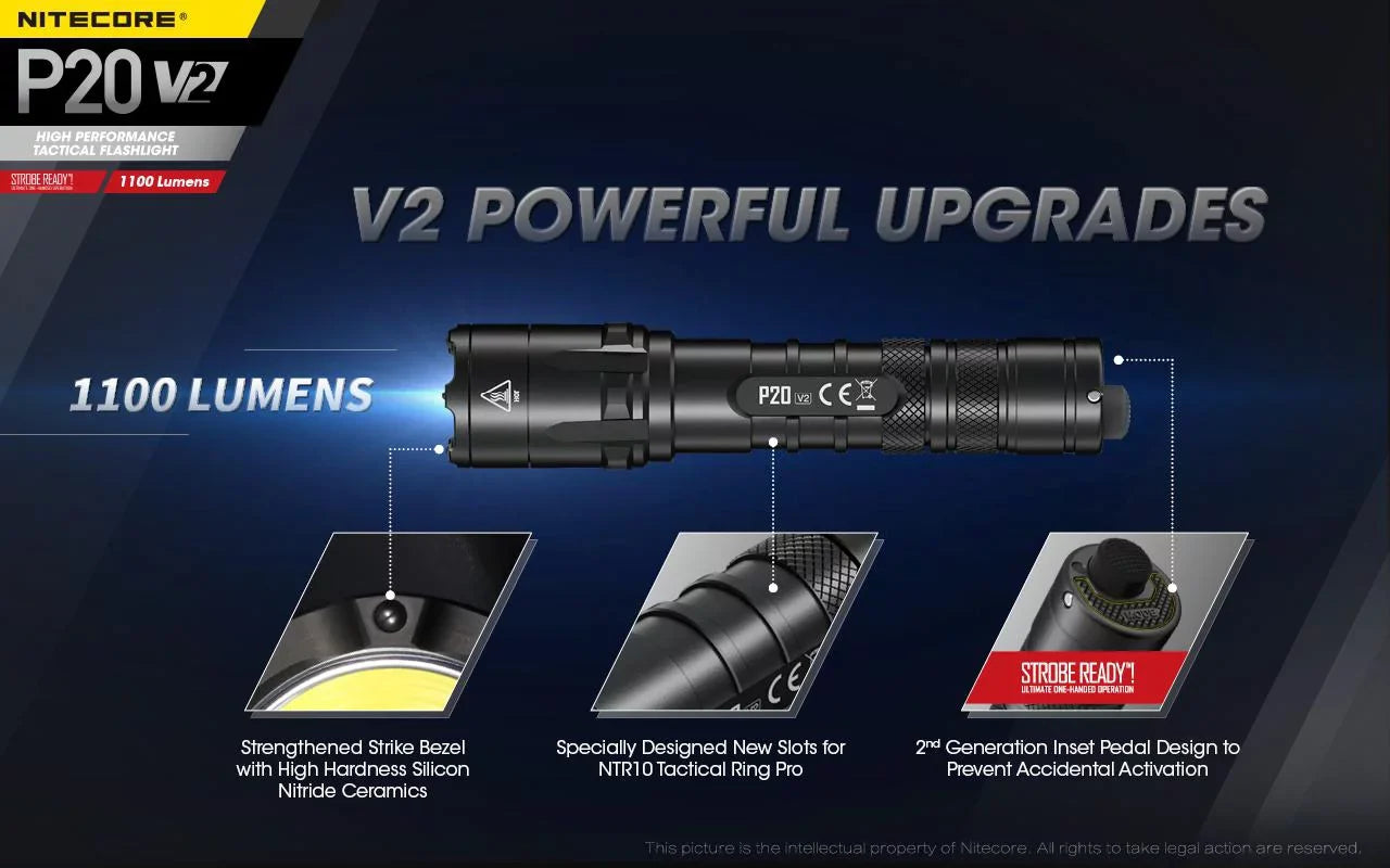 Lumens Flashlight - Batteries Charger - V2 Eco-Sensa LED XP-L2 +2x P20 Free D2 CR123A 1100 V6 w/NL183 Combo: Nitecore CREE Battery, Tactical