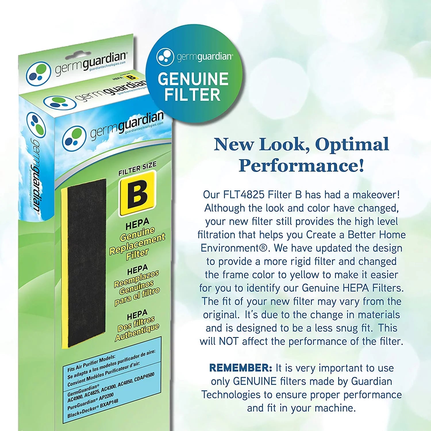 AC4825, Filter Air Purifier AC4900CA, CDAP4500BCA, and AC4825DLX, Replacement HEPA GENUINE CDAP4500WCA Guardian B for More, Germ AC4850PT, AC4300BPTCA, 1-Pack FLT4825 GermGuardian