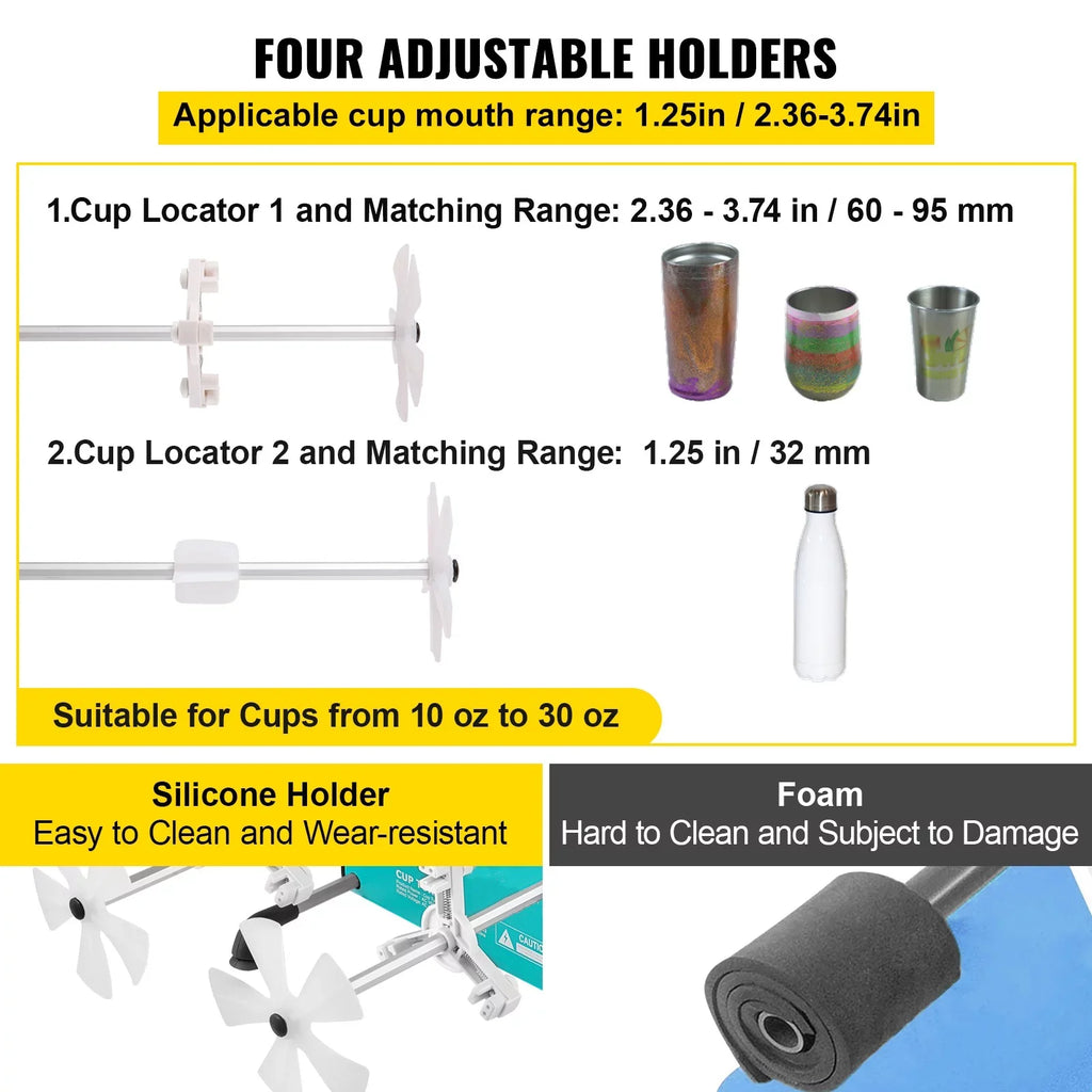 Epoxy and 4 Independent for 4 Multiple Tumbler, Arms, Motor, Turner Crafts with DIY Rotator BENTISM Cup Crafts Machine Glitter Switches Adjustable Speeds Removable Kit Spinner 2 Tumbler for 4 Mute