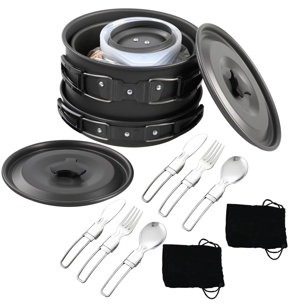 Pan Non-Stick Lixada with Camping Kettle Pot Mess Set Kit Backpacking Cookware Hiking