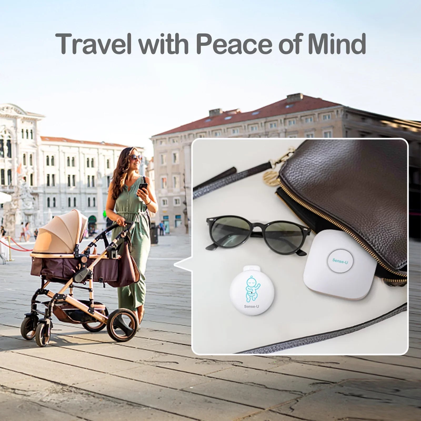 Smart Sense-U Movement and - Anytime, Movement, Green Monitor Sleeping Anywhere, - Smartphone and Baby's Station Temperature, on Abdominal Baby Rollover, Tracks Abdominal Base Position Humidity
