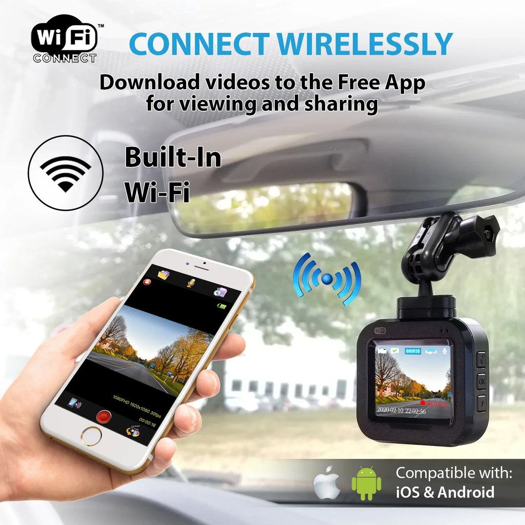 DashCam Car Wide and Full Loop Camera Recording - G-Sensor PRO Endless Angle HD Wi-Fi, 1080p Camera, with