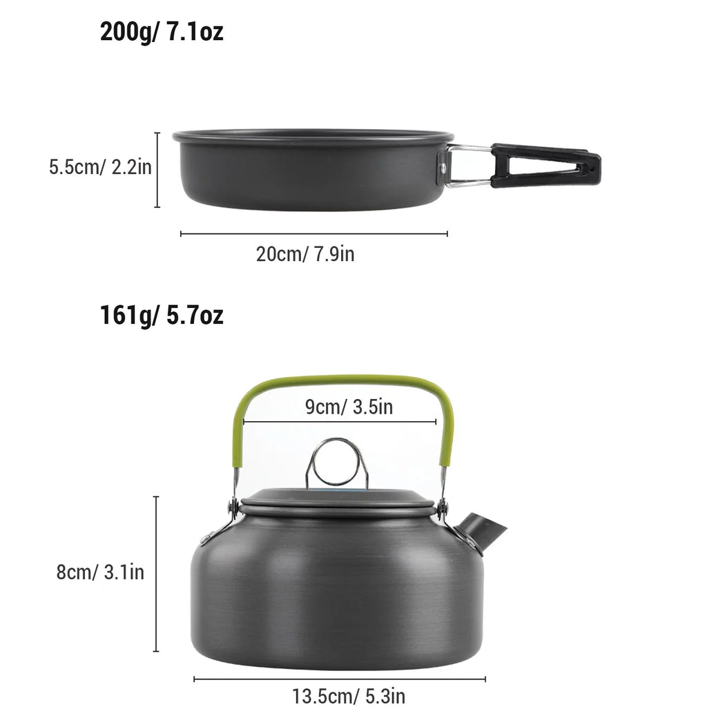 Pan Non-Stick Lixada with Camping Kettle Pot Mess Set Kit Backpacking Cookware Hiking
