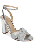 Strap Strap Toe Round M Dress Ankle MISCHKA BADGLEY Buckle Heel Block Nicoline Rhinestone Adjustable Metallic Sandal Womens Heeled Twisted Padded JEWEL 7.5 Silver Strap