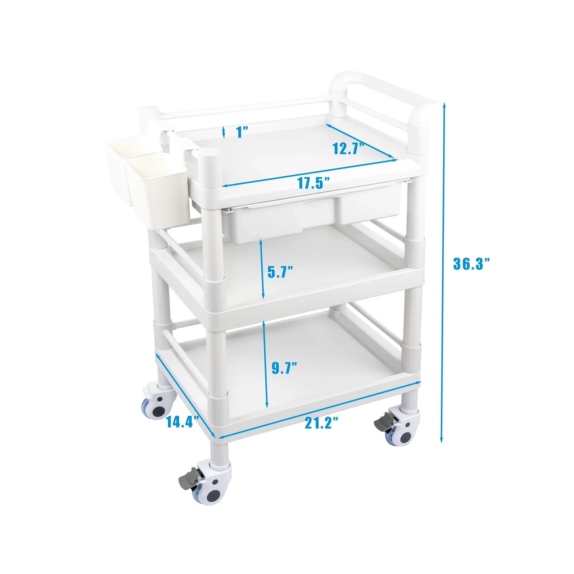Salon Tier Trolley Buckets Lbs Beauty 3 Dental Mobile Trolley 360¡ãRotate Hospital Medical Wheels Clinic Spacious 500 Cart Medical Rolling Dirt Utility with Drawers Cart for Heavy Duty