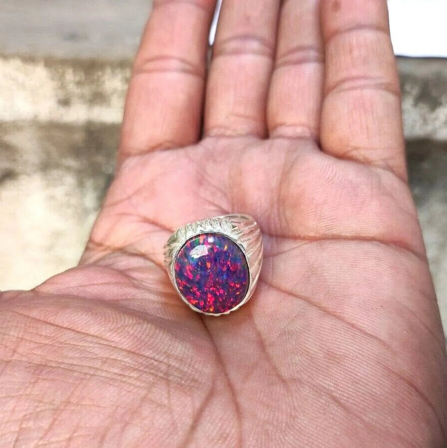 Ring, Gifted Item Her Engagement Australian Gift Opal Opal Lover Natural Ring, Fire Certified October Welo Cabochon for Birthstone Ring,