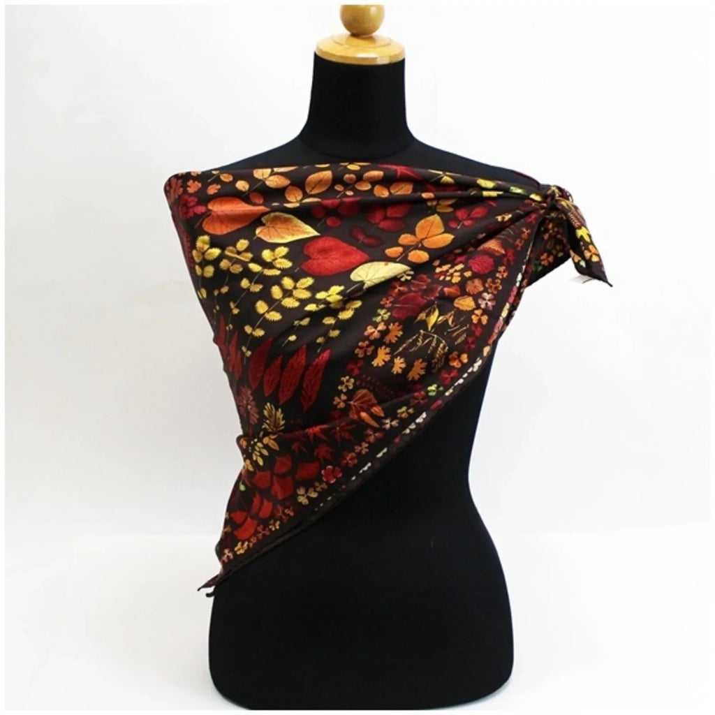 (Good) GUCCI Pattern Muffler Leaf Pre-Owned Ladies Stole Scarf | Autumn Silk Gucci Brown