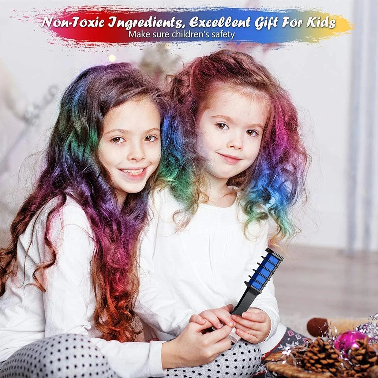 Washable Makeup Halloween Birthday Dye Temporary Pens Kids Hair Colourful, Bright Pens Chalk for 10 Easy Dye Hair Chalk Combs, Hair Girls for