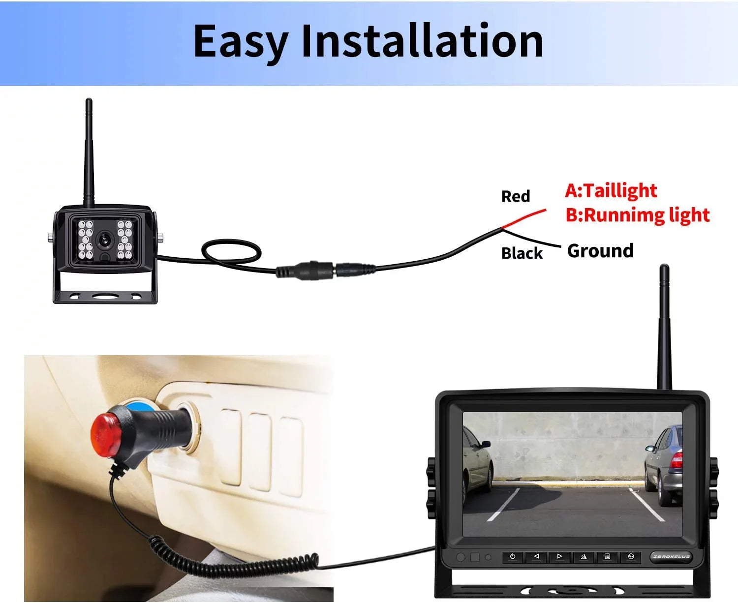 Camera Wireless Waterproof Reverse 5th System+7 Trailer Camera Truck IP69 RV Inch for ZEROXCLUB W01 Backup Wireless Wheel Rear Monitor Bus LCD