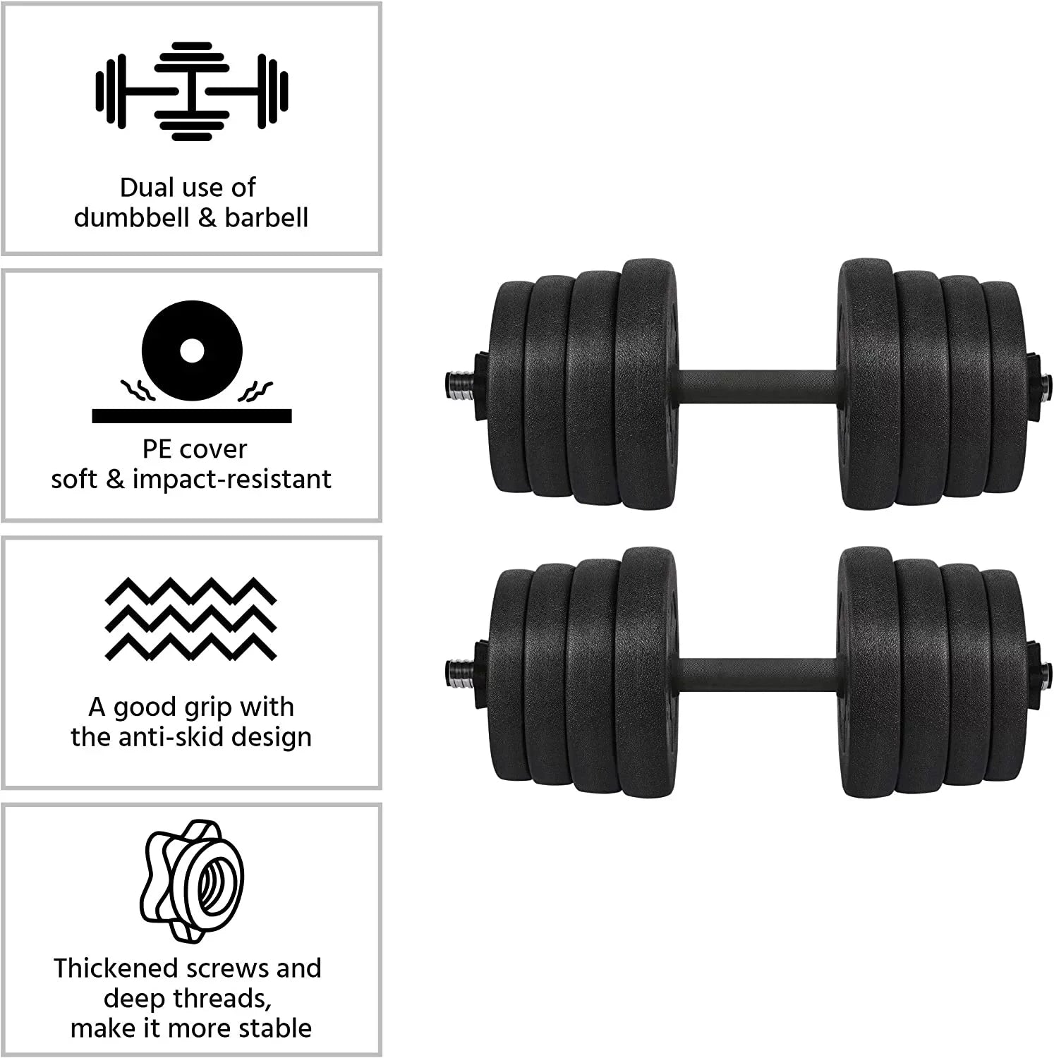 Fitness Adjustable Women Dumbbell 66LB Weight Plates Cap Strength Workout Gym/home Training Body for Men Barbell and Set,