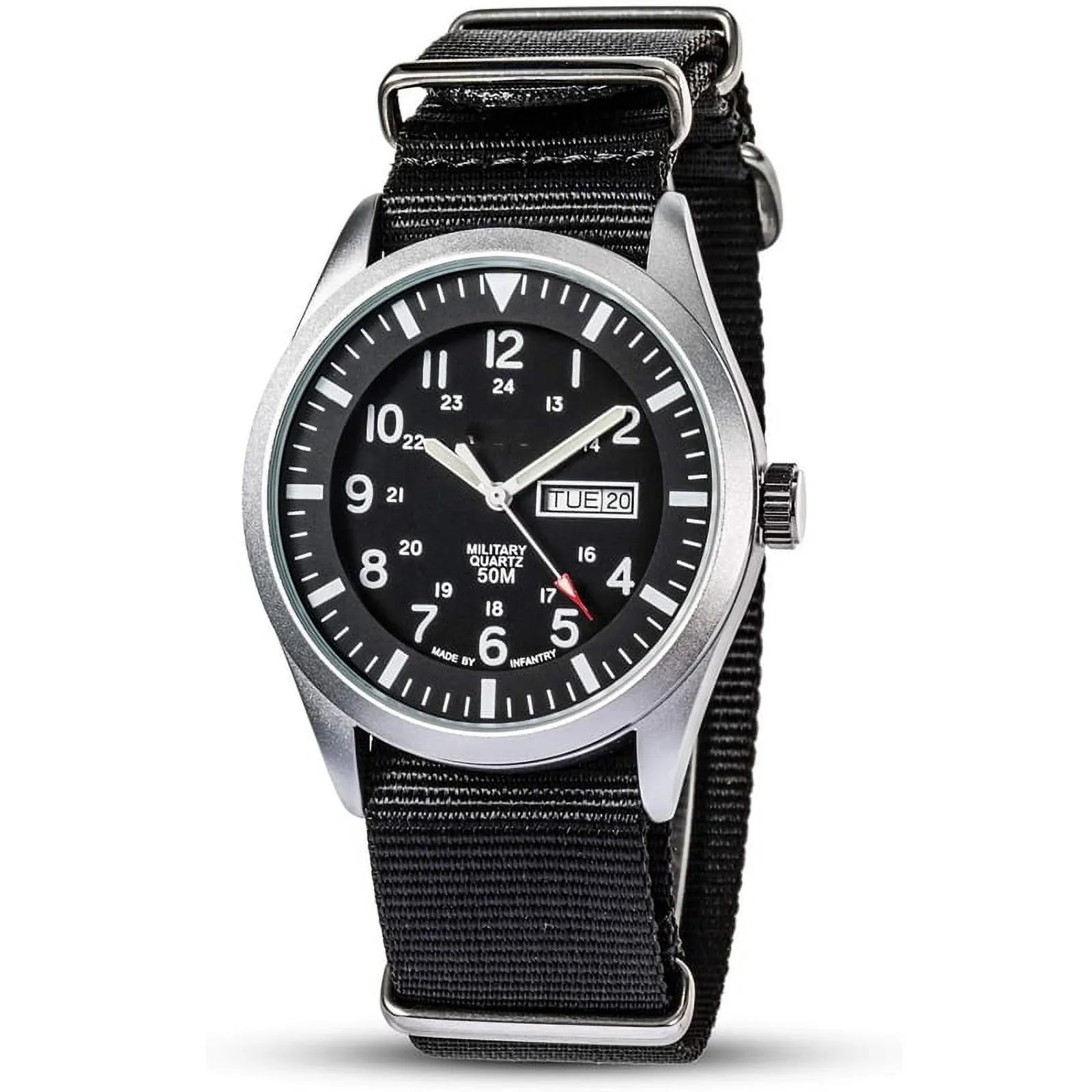 Men Wrist Outdoor Work Field Wristwatch, Band Mens Hr Waterproof Watches Watch, Nylon Army 12/24 Tactical Date Casual Analog Day Military Black Sport for