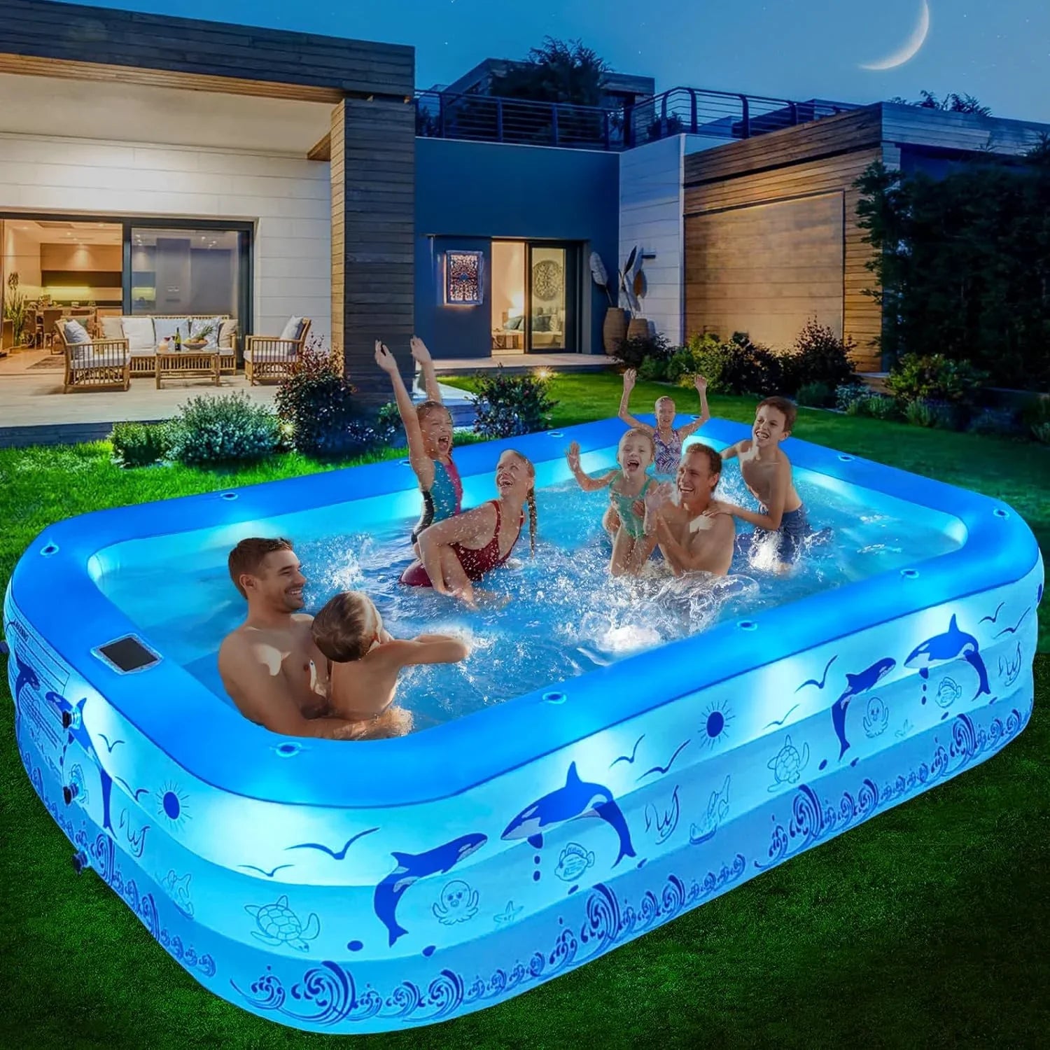 Solar for 2024 Pool Inflatable for Backyard Thickened Upgraded Kids,Adults, Pool, Pool Blow Kiddle Pool Family with Swimming up Pool Powered, Large 105"x65"x25''Oversized Inflatable Lights,