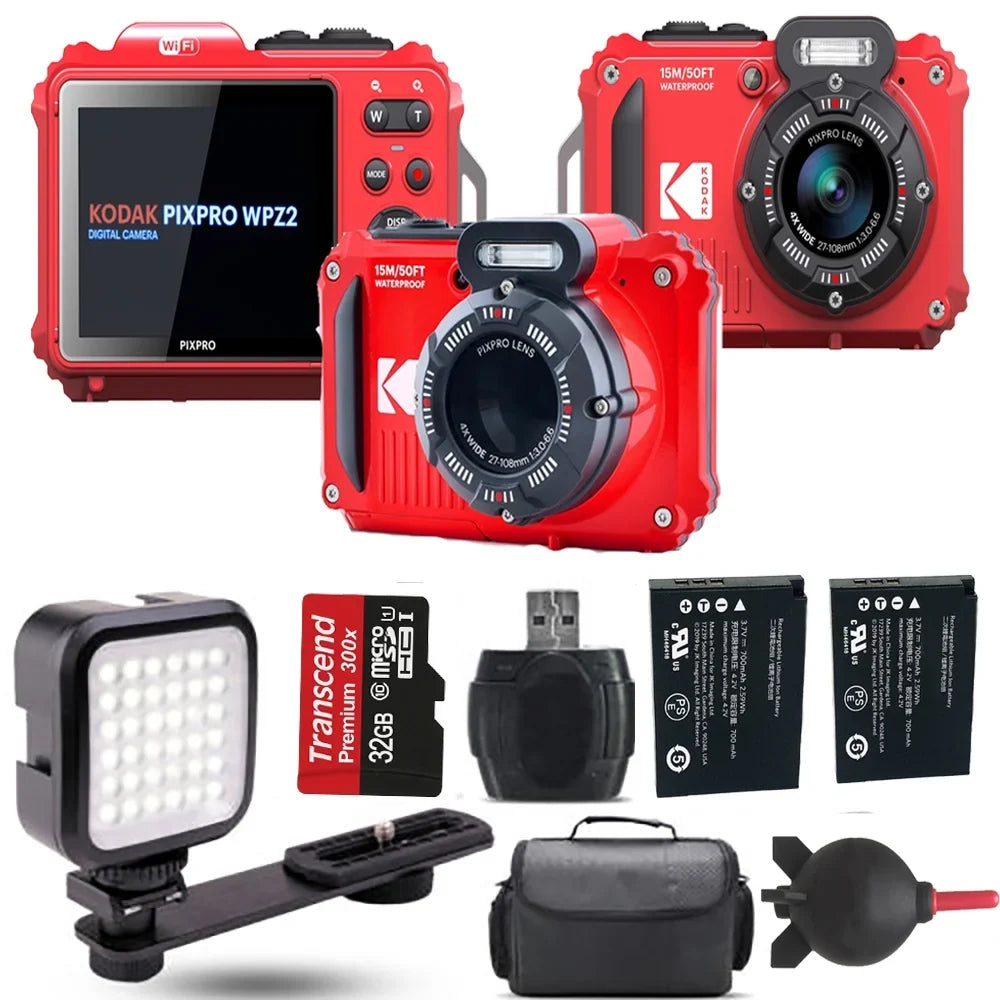 LED Camera Kodak 32GB PIXPRO Battery (Red)+ Extra Digital Kit - WPZ2 +
