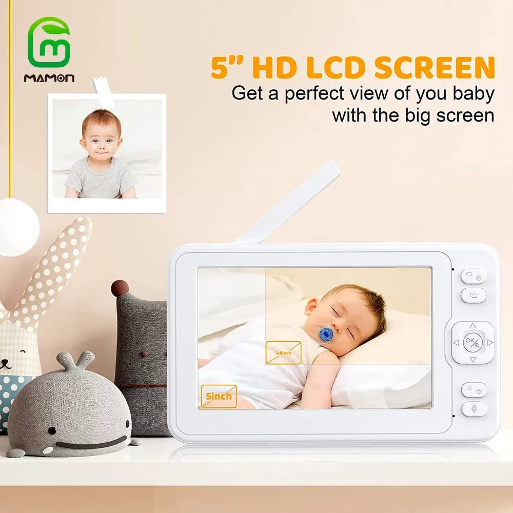 Display 1080P Capacity MAMON 5" with Remote Battery Monitor Two Audio Way Large HD Talk and Video Camera Baby PTZ