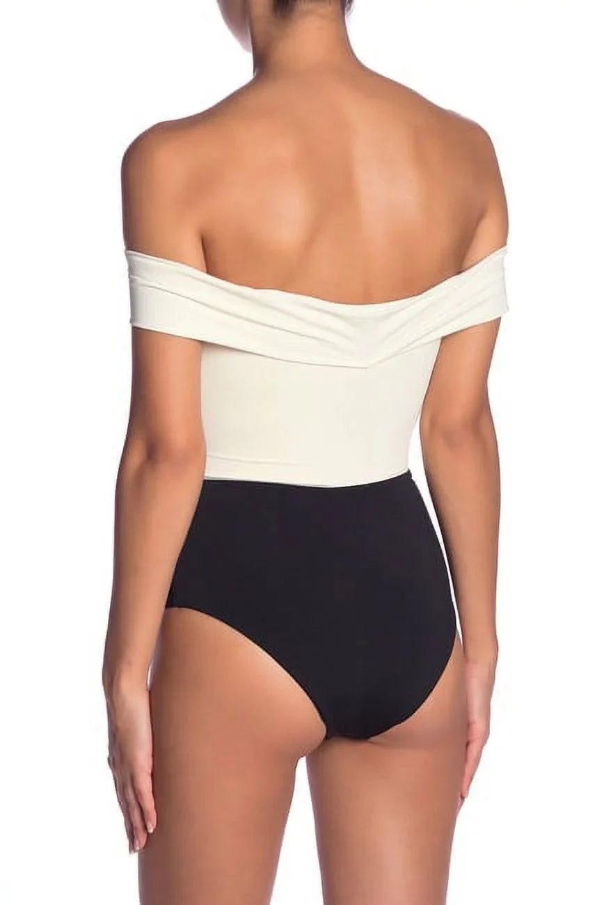L*Space CREAM/BLACK/CAMEL Anja 12 US Off-the-Shoulder Piece Swimsuit, One