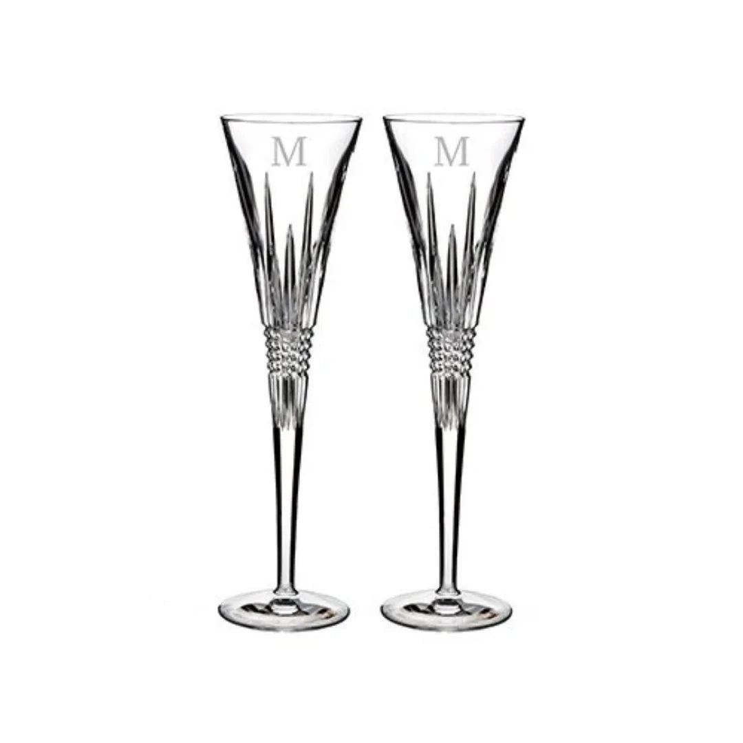 of Block Waterford Set Toasting Letter Monogram Lismore Flutes Diamond 2