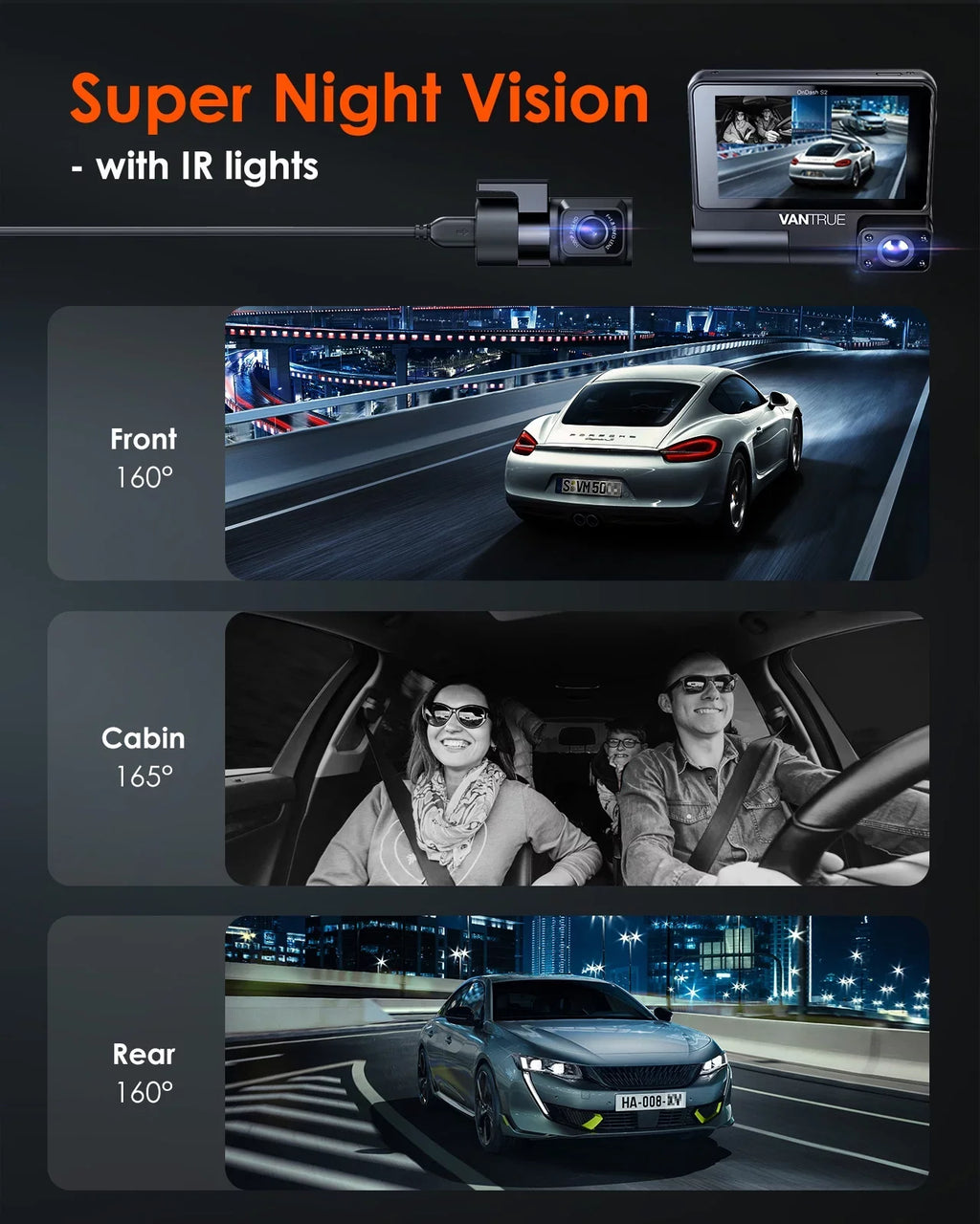 inch Touchable Car Front+1080P Nearly Rear IPS with Supercapacitor Wide Dash +1080P built 360¡ã Camera 2K Angle, Screen GPS 24h Channel Cam, Monitor, Interior 30FPS 3 S2 3 WiFi in, Parking Vantrue